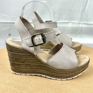 Sbicca | Women’s Bone Natural Leather Platform Wedge Buckle Sandals | Size 10